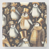 Zwarte en gouden pinguïn stenen onderzetter (Voorkant)