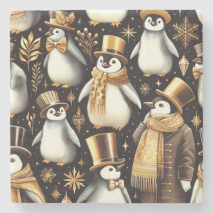 Zwarte en gouden pinguïn stenen onderzetter