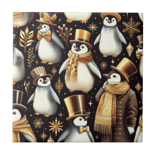Zwarte en gouden pinguïn tegeltje (Voorkant)