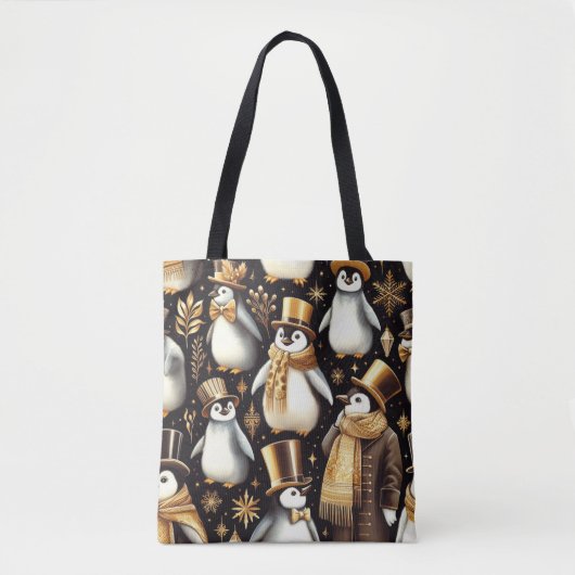 Zwarte en gouden pinguïn tote bag (Voorkant)