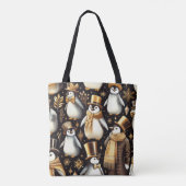 Zwarte en gouden pinguïn tote bag (Achterkant)