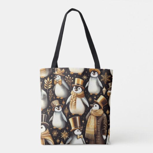Zwarte en gouden pinguïn tote bag (Achterkant)