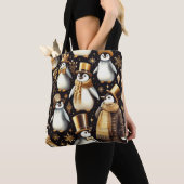 Zwarte en gouden pinguïn tote bag (Dichtbij)