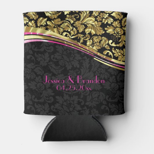 Zwarte en gouden platte maskers blikjeskoeler (Voorkant)