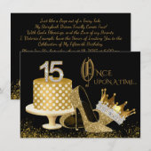 Zwarte en gouden Quinceanera-uitnodigingen Kaart (Voorkant / Achterkant)