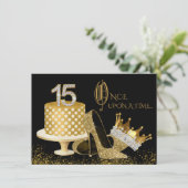 Zwarte en gouden Quinceanera-uitnodigingen Kaart (Staand voorkant)