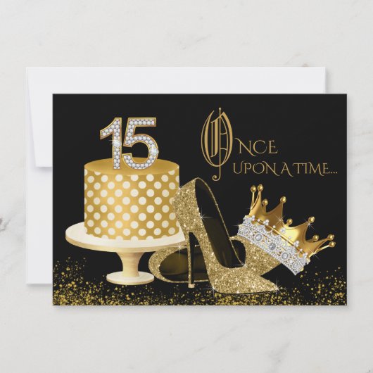 Zwarte en gouden Quinceanera-uitnodigingen Kaart (Voorkant)
