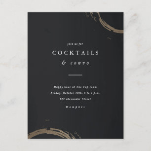 Zwarte en gouden ringen cocktailparty uitnodiging