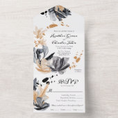 Zwarte en gouden rookbloemen all in one uitnodiging (Binnen)