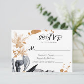 Zwarte en gouden rookbloemen Weddenschap RSVP Informatiekaartje (Staand voorkant)