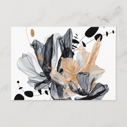 Zwarte en gouden rookbloemen Weddenschap RSVP Informatiekaartje (Achterkant)