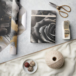 Zwarte en gouden roos cadeaupapier