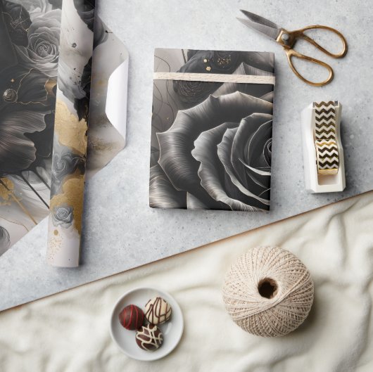 Zwarte en gouden roos cadeaupapier (Crafts)