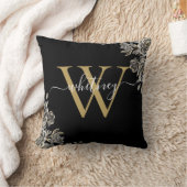 Zwarte en gouden rozen bloemendecor monogram schri kussen (Deken)