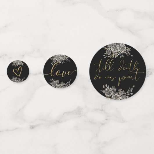 Zwarte En Gouden Rozen Bloemrijke Gotische Bruilof Confetti (Achterkanten)