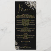 Zwarte En Gouden Rozen Bloemrijke Gotische Trouwdi Menu (Voorkant)