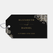 Zwarte En Gouden Rozen Bloemrijke Gotische Trouwgu Cadeaulabel (Achterkant Horizontaal)