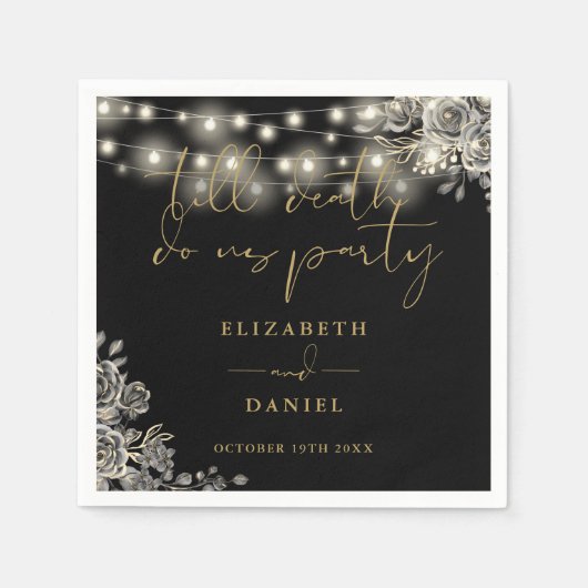 Zwarte En Gouden Rozen Slingerlichten Gotische Bru Servet (Voorkant)