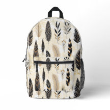 Zwarte en gouden rugzak met veerprint