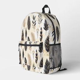 Zwarte en gouden rugzak met veerprint