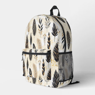 Zwarte en gouden rugzak met veerprint