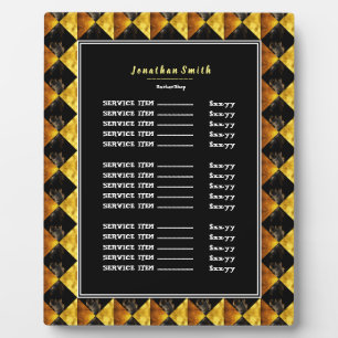 Zwarte en gouden ruitbuswinkel fotoplaat