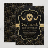 Zwarte en gouden schedel en spinnenwebben 21e verj kaart (Voorkant / Achterkant)