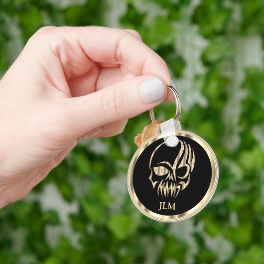 Zwarte en Gouden Schedel Sleutelhanger (Hand)