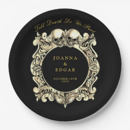 Zwarte en gouden schedels Gotische bruiloft Papieren Bordje
