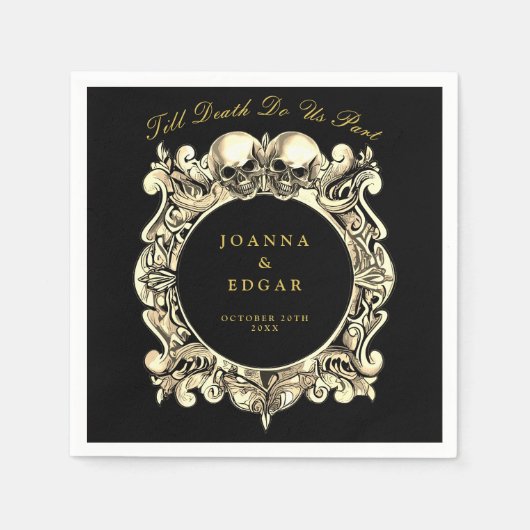 Zwarte en gouden schedels Gotische bruiloft Servet (Voorkant)