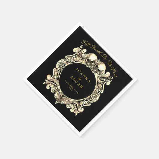Zwarte en gouden schedels Gotische bruiloft Servet (Hoek)