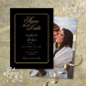 Zwarte en gouden script Art Deco foto trouwfoto Save The Date