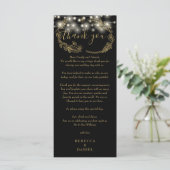 Zwarte en gouden slingerlichten bedankkaart menu (Staand voorkant)