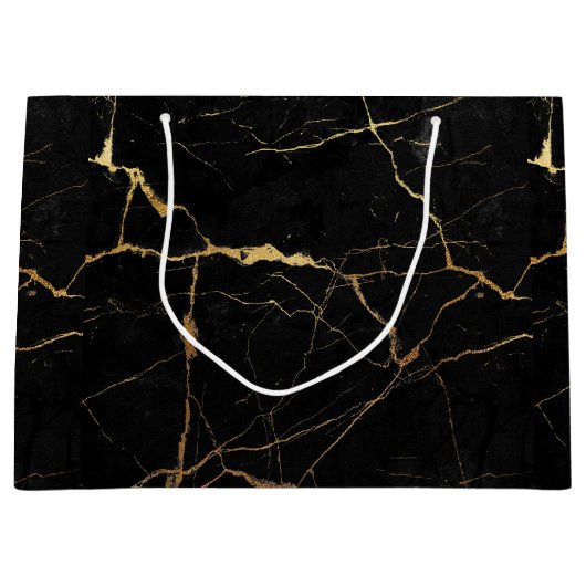 Zwarte en gouden smelttextuur groot cadeauzakje (Voorkant)