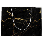 Zwarte en gouden smelttextuur groot cadeauzakje (Achterkant)