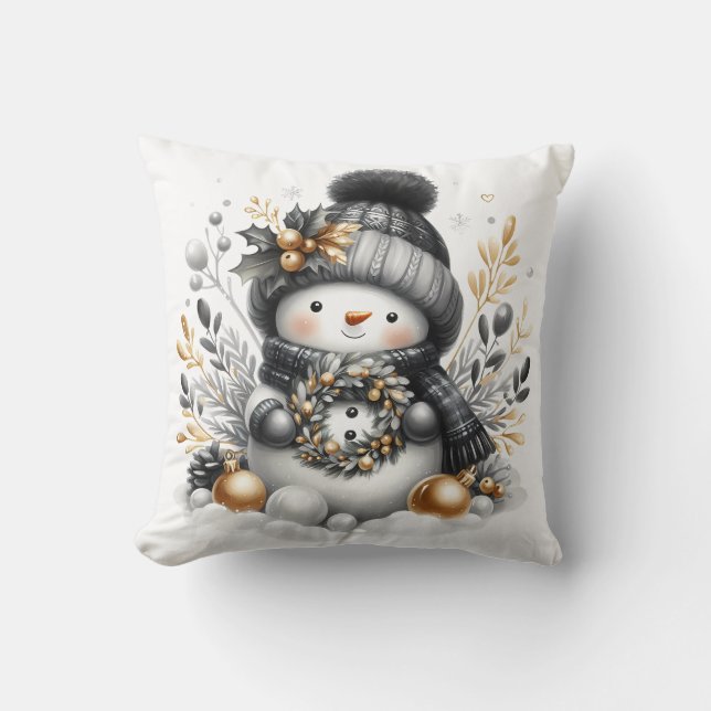 Zwarte en gouden sneeuwpop kussen (Voorkant)