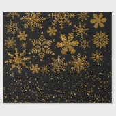 Zwarte en gouden snowflakes Stars Merry Kerstmis Cadeaupapier (Vlak)