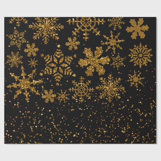 Zwarte en gouden snowflakes Stars Merry Kerstmis Cadeaupapier (Vlak)