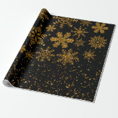 Zwarte en gouden snowflakes Stars Merry Kerstmis Cadeaupapier (Uitgerold)