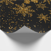 Zwarte en gouden snowflakes Stars Merry Kerstmis Cadeaupapier (Hoek)