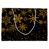 Zwarte en gouden snowflakes Stars Merry Kerstmis Groot Cadeauzakje (Achterkant)