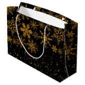 Zwarte en gouden snowflakes Stars Merry Kerstmis Groot Cadeauzakje (Achterkant Gekanteld)