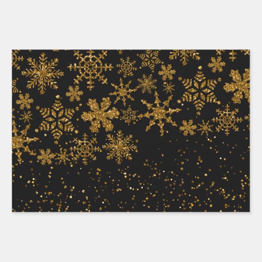 Zwarte en gouden snowflakes Stars Merry Kerstmis Inpakpapier Vel (Voorkant 3)