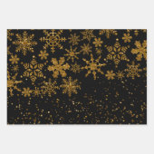 Zwarte en gouden snowflakes Stars Merry Kerstmis Inpakpapier Vel (Voorkant 2)