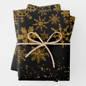 Zwarte en gouden snowflakes Stars Merry Kerstmis Inpakpapier Vel (In situ)