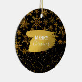 Zwarte en gouden snowflakes Stars Merry Kerstmis Keramisch Ornament (Rechts)