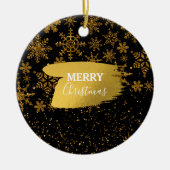 Zwarte en gouden snowflakes Stars Merry Kerstmis Keramisch Ornament (Voorkant)