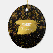 Zwarte en gouden snowflakes Stars Merry Kerstmis Keramisch Ornament (Links)