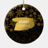 Zwarte en gouden snowflakes Stars Merry Kerstmis Keramisch Ornament (Achterkant)