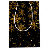 Zwarte en gouden snowflakes Stars Merry Kerstmis Medium Cadeauzakje (Voorkant)
